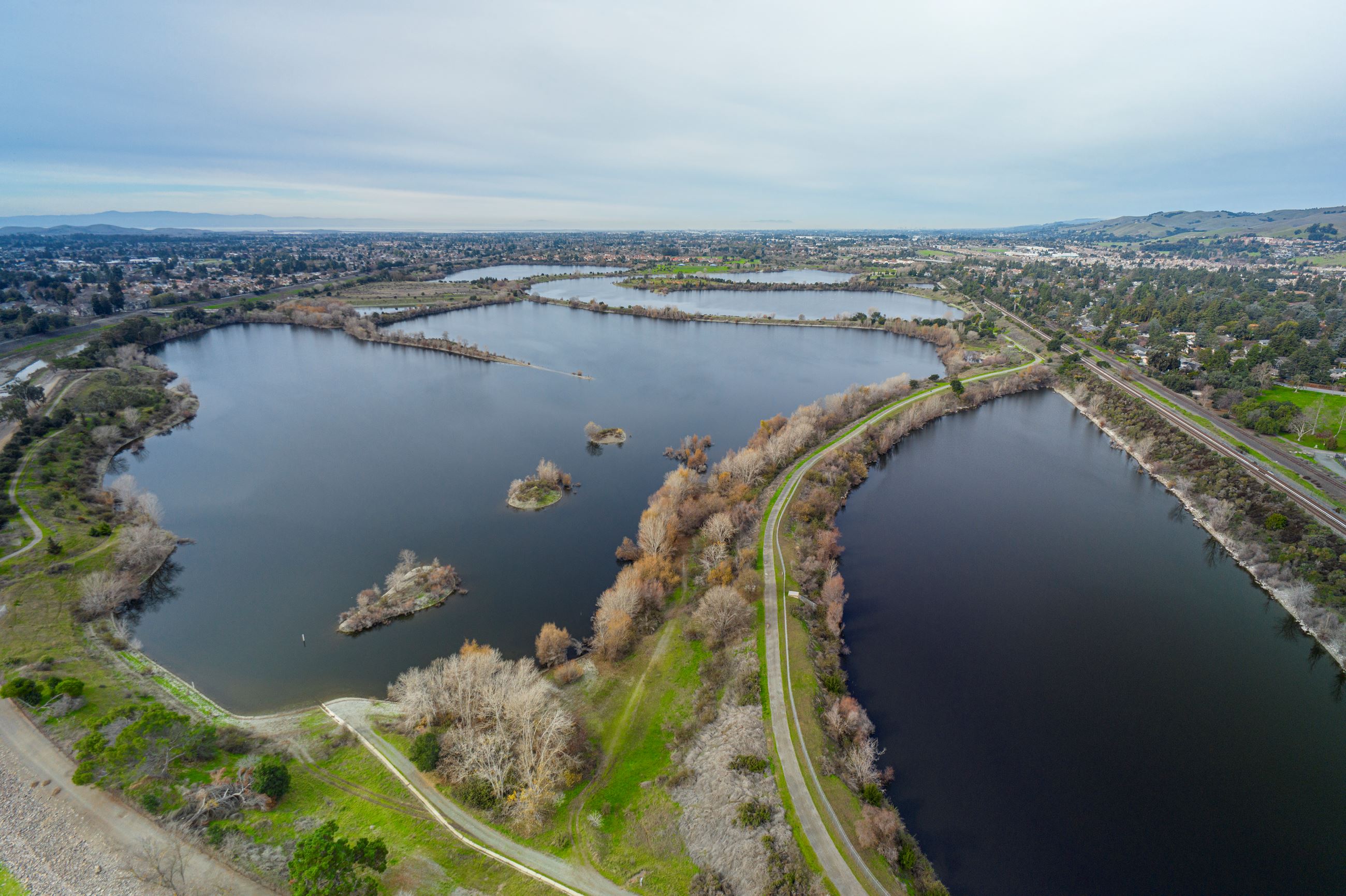 Aerial view of ponds along Alameda Creek.