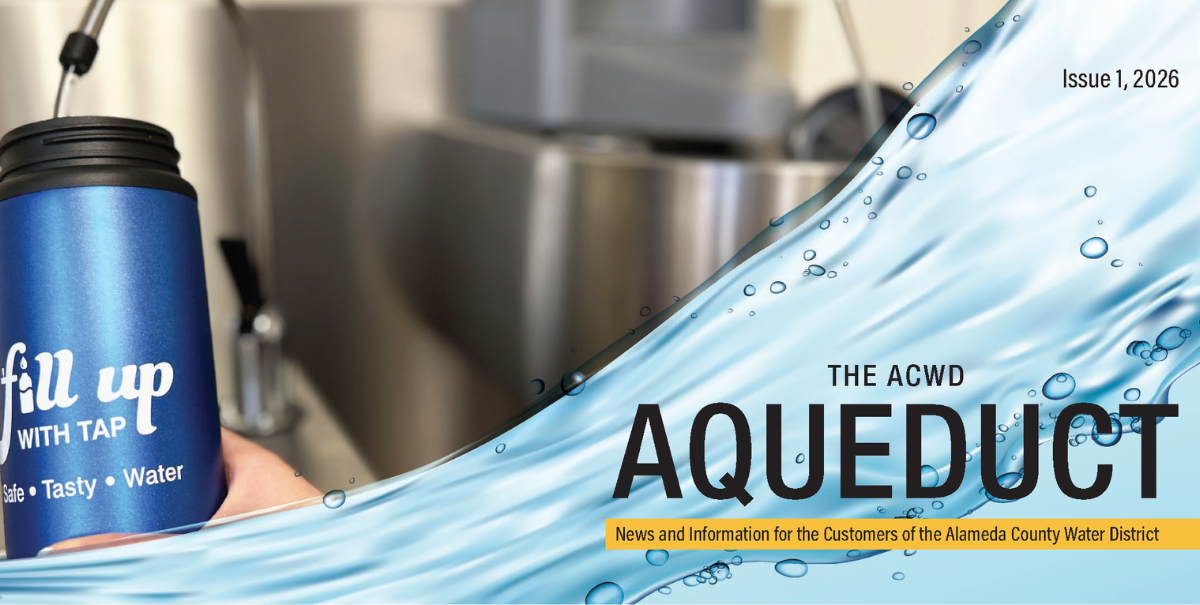 Aqueduct Newsletter cover with an image of water bottle and water graphic