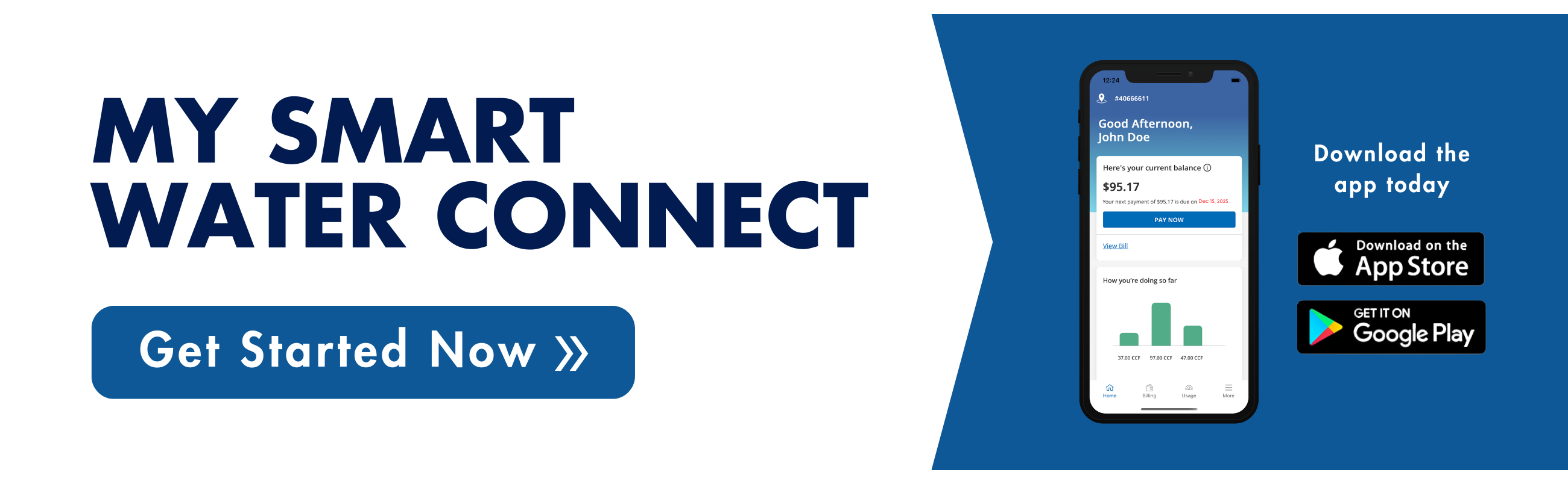 My Smart Water Connect promotional banner encouraging customers to download the app.
